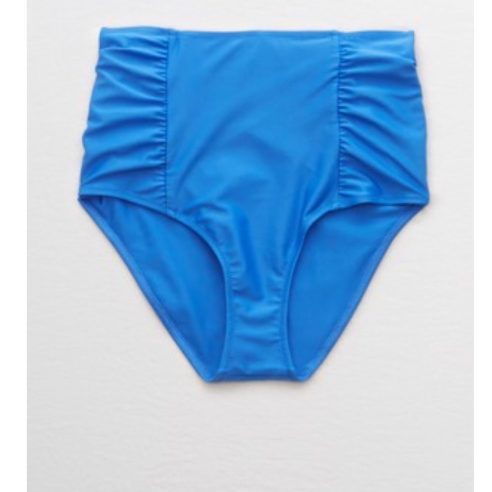 Aerie Bikini- Blue Long Line / High Waist Ruffle Ruched - Picture 3 of 8